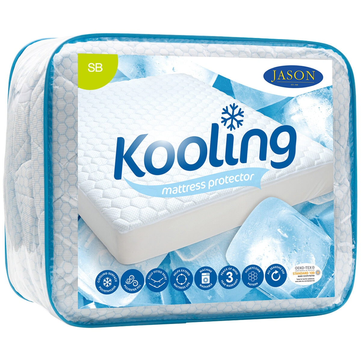Jason Kooling Single Mattress Protector - Kooling Surface, Anti-Microbial, All Seasons