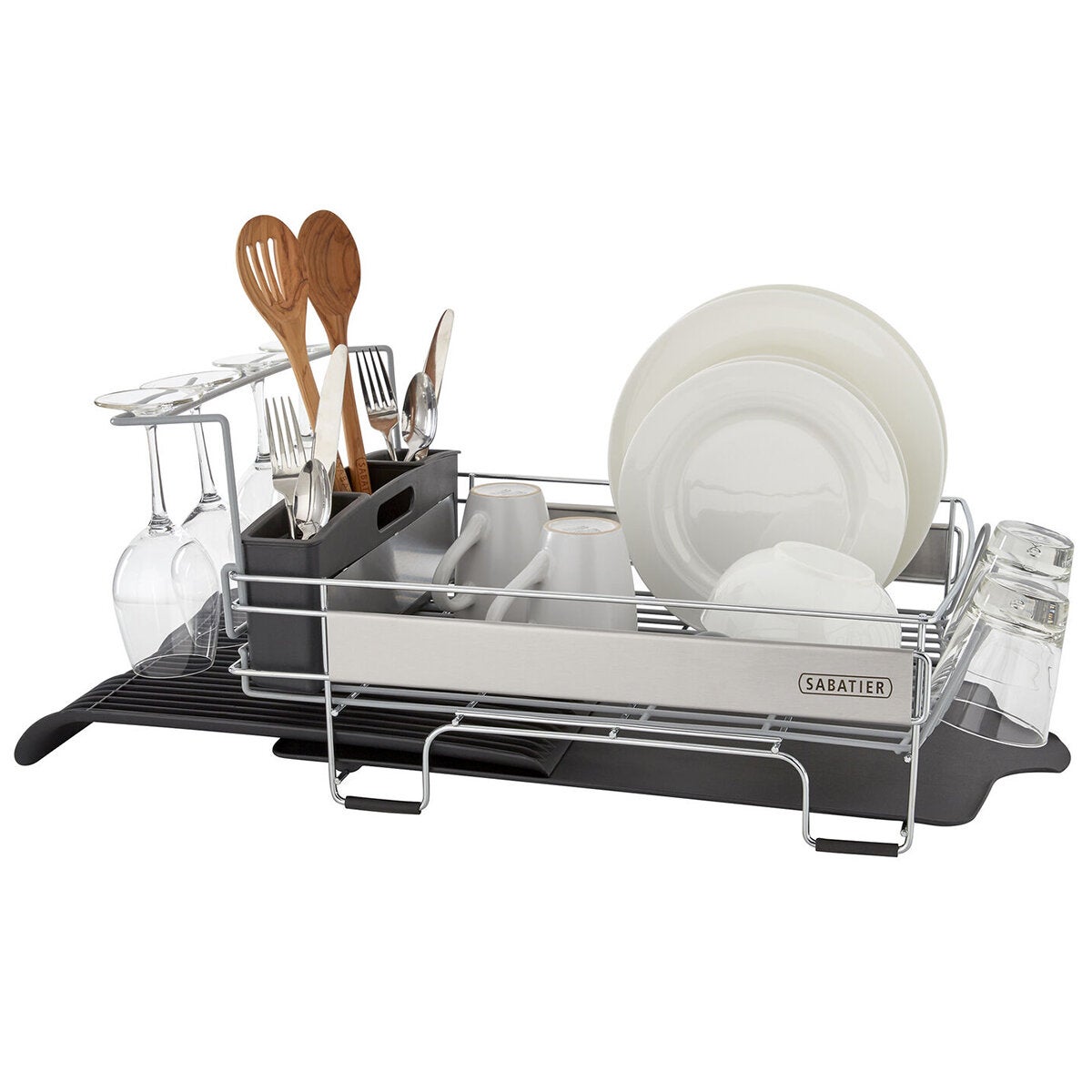 Sabatier Dish Drying Rack Expandable 671mm To 932mm With Stemware Holder — image 4