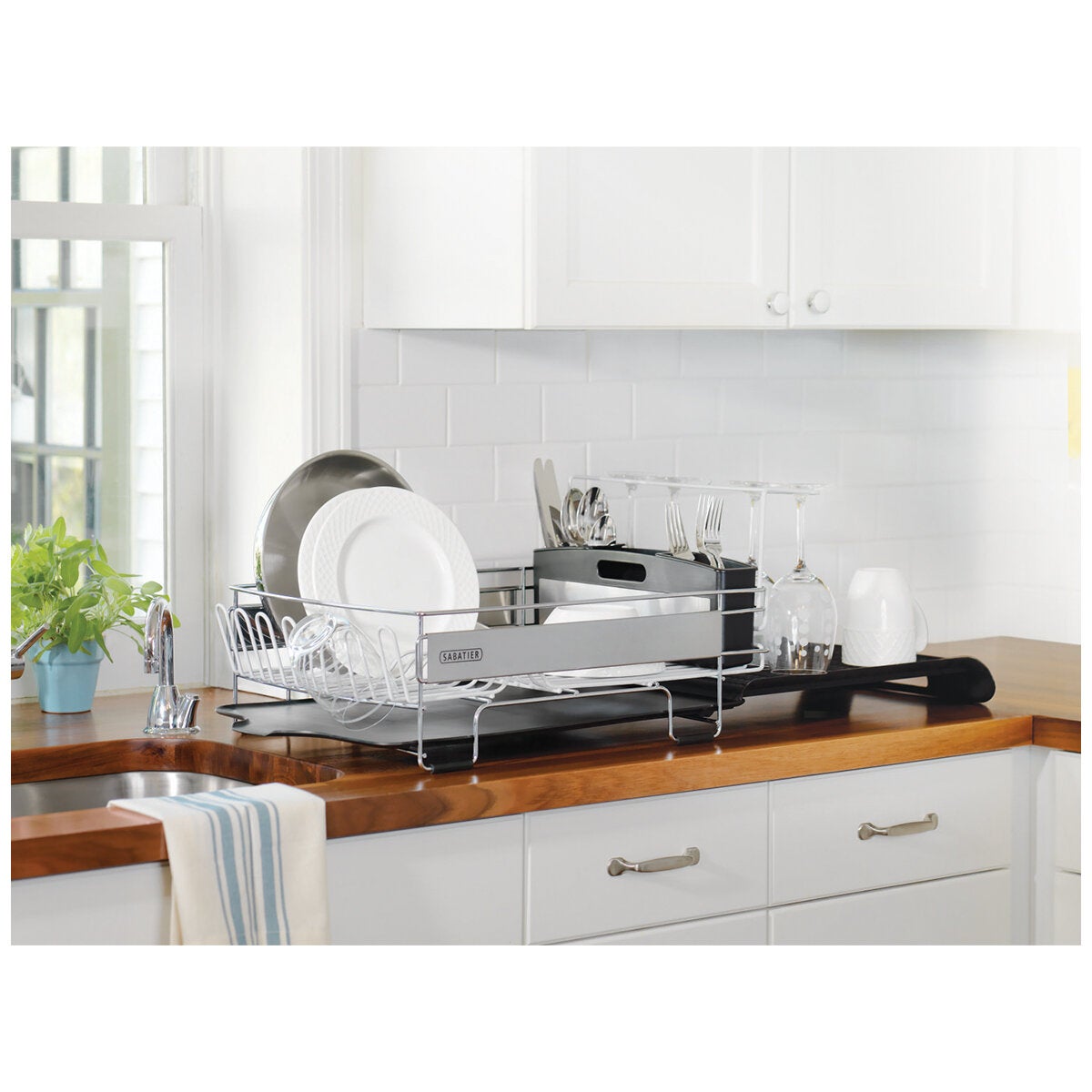 Sabatier Dish Drying Rack Expandable 671mm To 932mm With Stemware Holder — image 7
