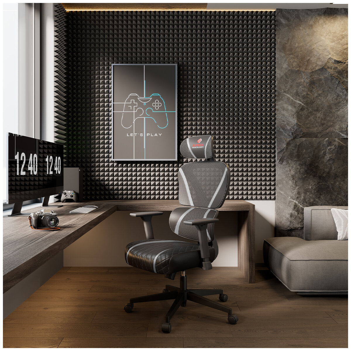 Onex Eureka GC06 Norn Ergonomic Chair Black Grey - Adjustable Lumbar Support & Breathable Mesh for Comfort & Posture Support - SuperSaverAU - view 4