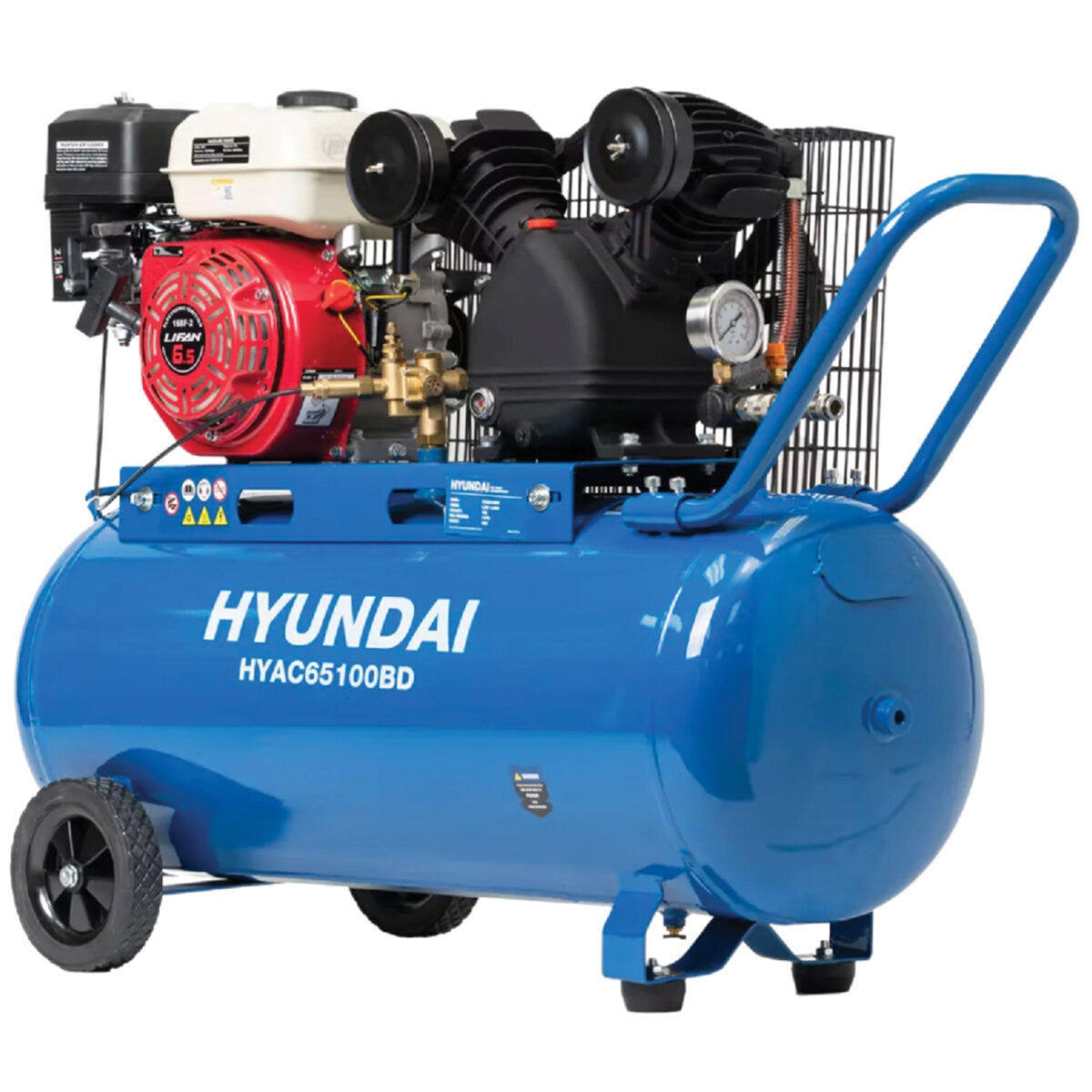 Hyundai Petrol Piston 6.5HP Air Compressor With 100L Tank 11 CFM Belt Drive - SuperSaverAU - view 1