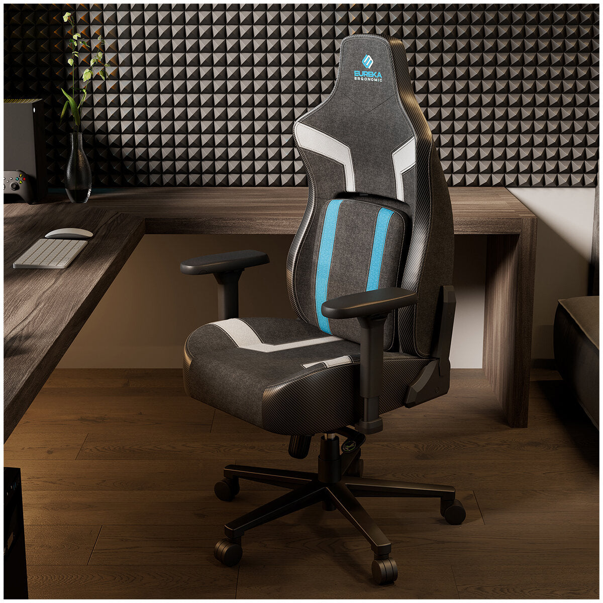 Eureka Python II GC08 Black/Blue Ergonomic Chair | Adjustable Lumbar Support, Breathable Mesh, 360° Swivel - SuperSaverAU - view 3
