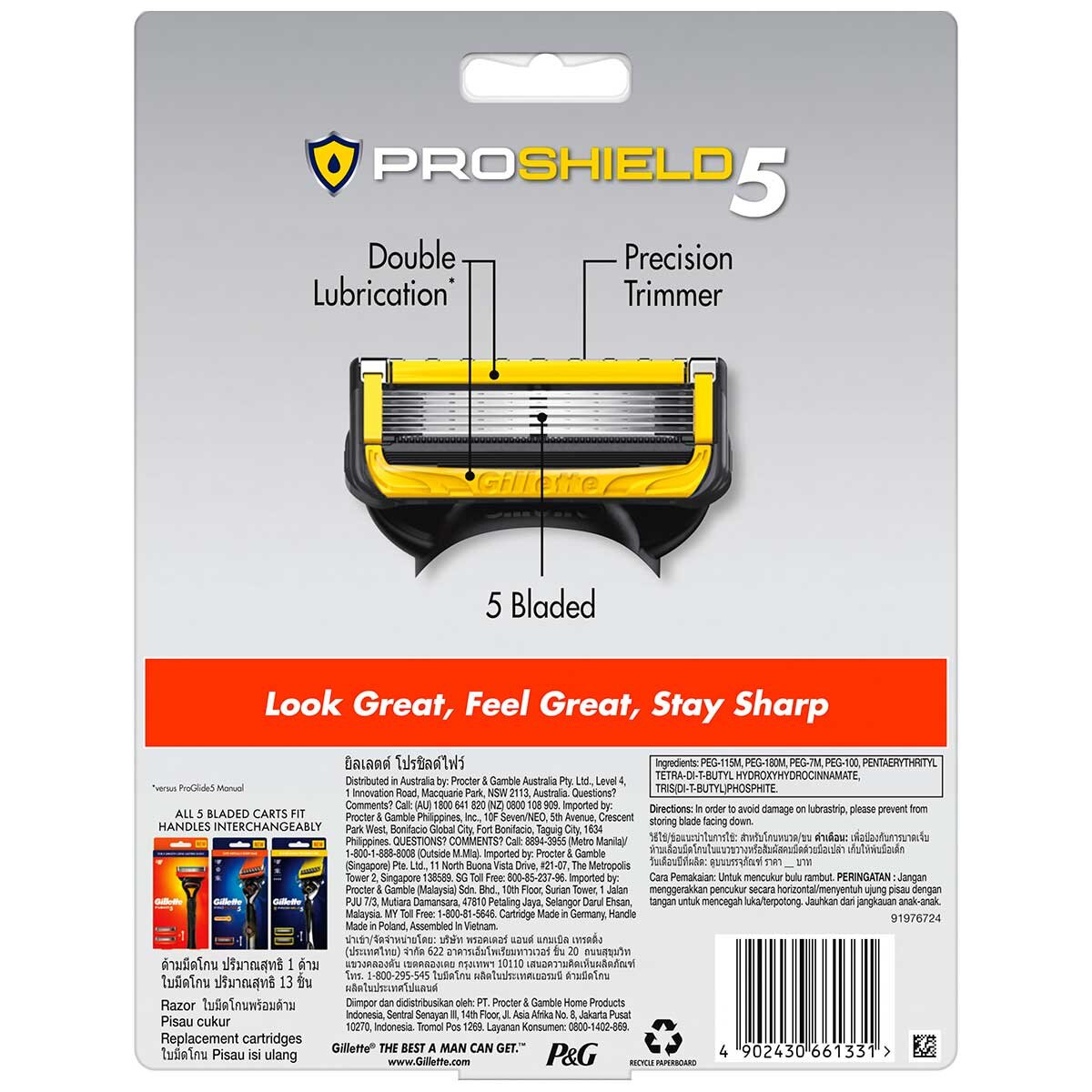 Gillette Fusion Proshield Razor + 13 Refills - Advanced Lubrication & Precision Trimming