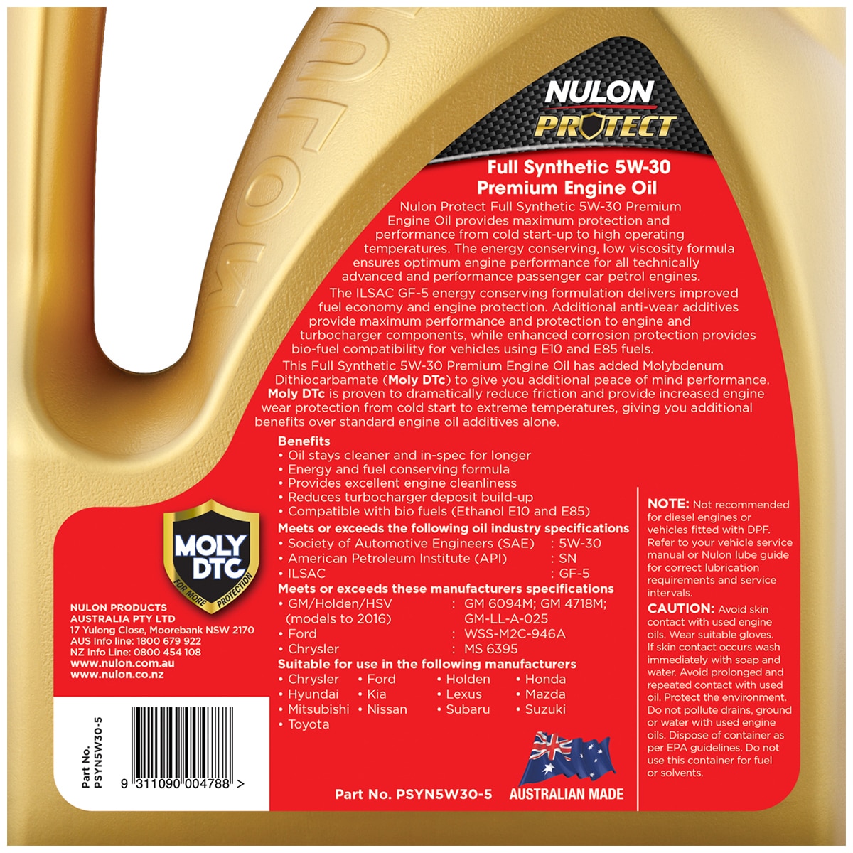 Nulon Protect Full Synthetic 5W-30 Premium Petrol Engine Oil – Auzzi Store