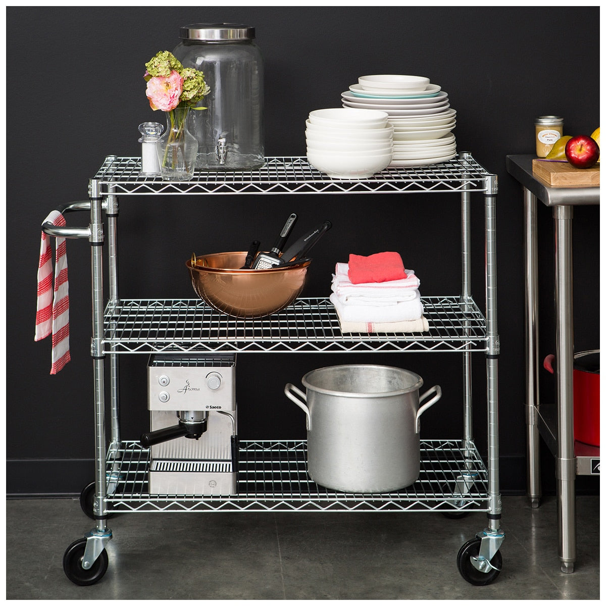 Trinity 3-Tier Silver Storage Cart – Rolling Utility Organizer with Wheels & Steel Frame