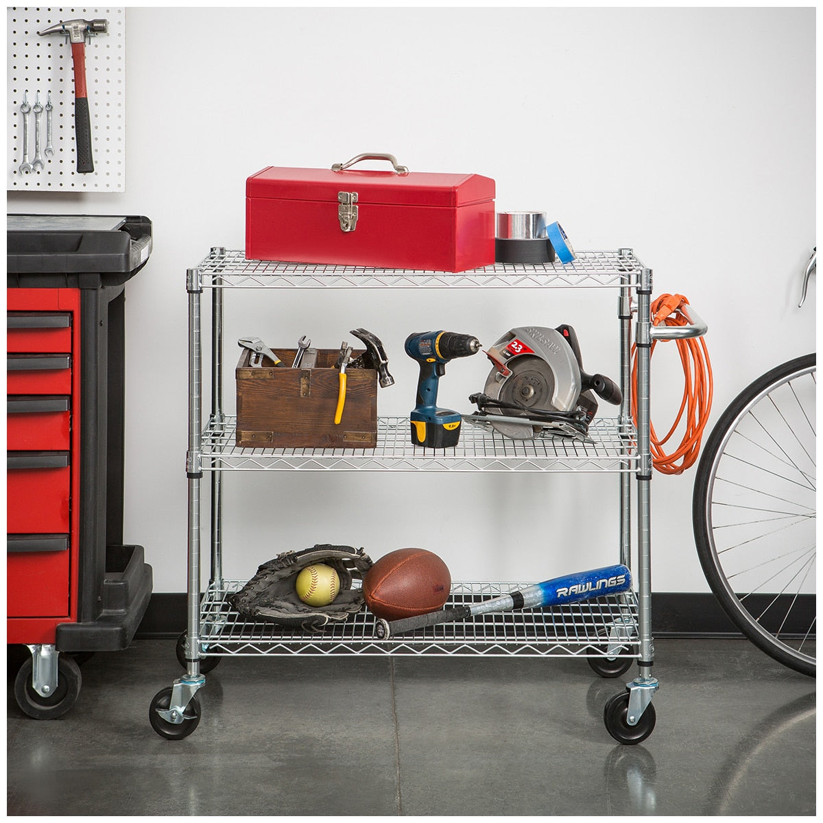 Trinity 3-Tier Silver Storage Cart – Rolling Utility Organizer with Wheels & Steel Frame