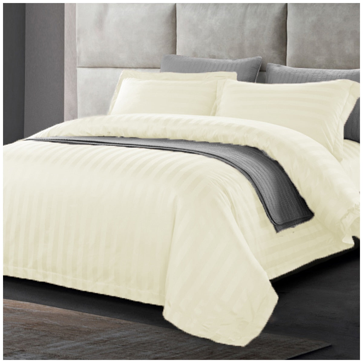 Ramesses 1200 Thread Count Cotton Sateen Stripe King Quilt Cover Set Cream