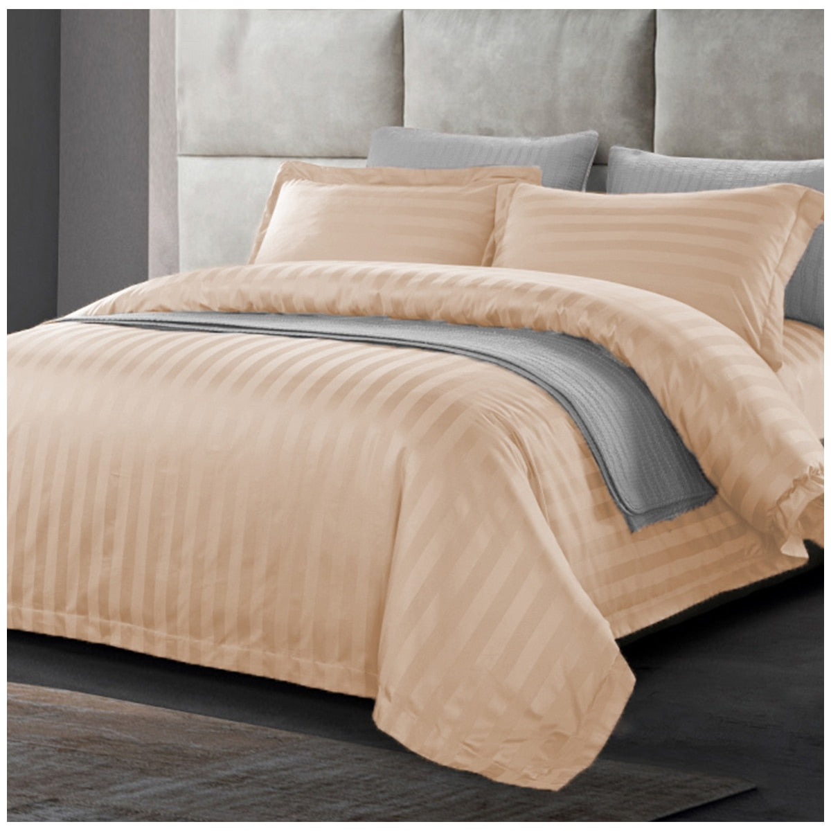 Ramesses 1200 Thread Count Cotton Sateen Stripe King Quilt Cover Set Coffee