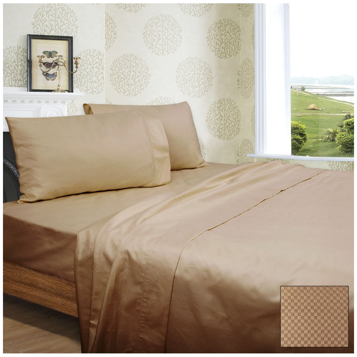 Ramesses Diamond Check Cotton Sateen Dobbly 1350 Thread Count Queen Quilt Cover Set Linen