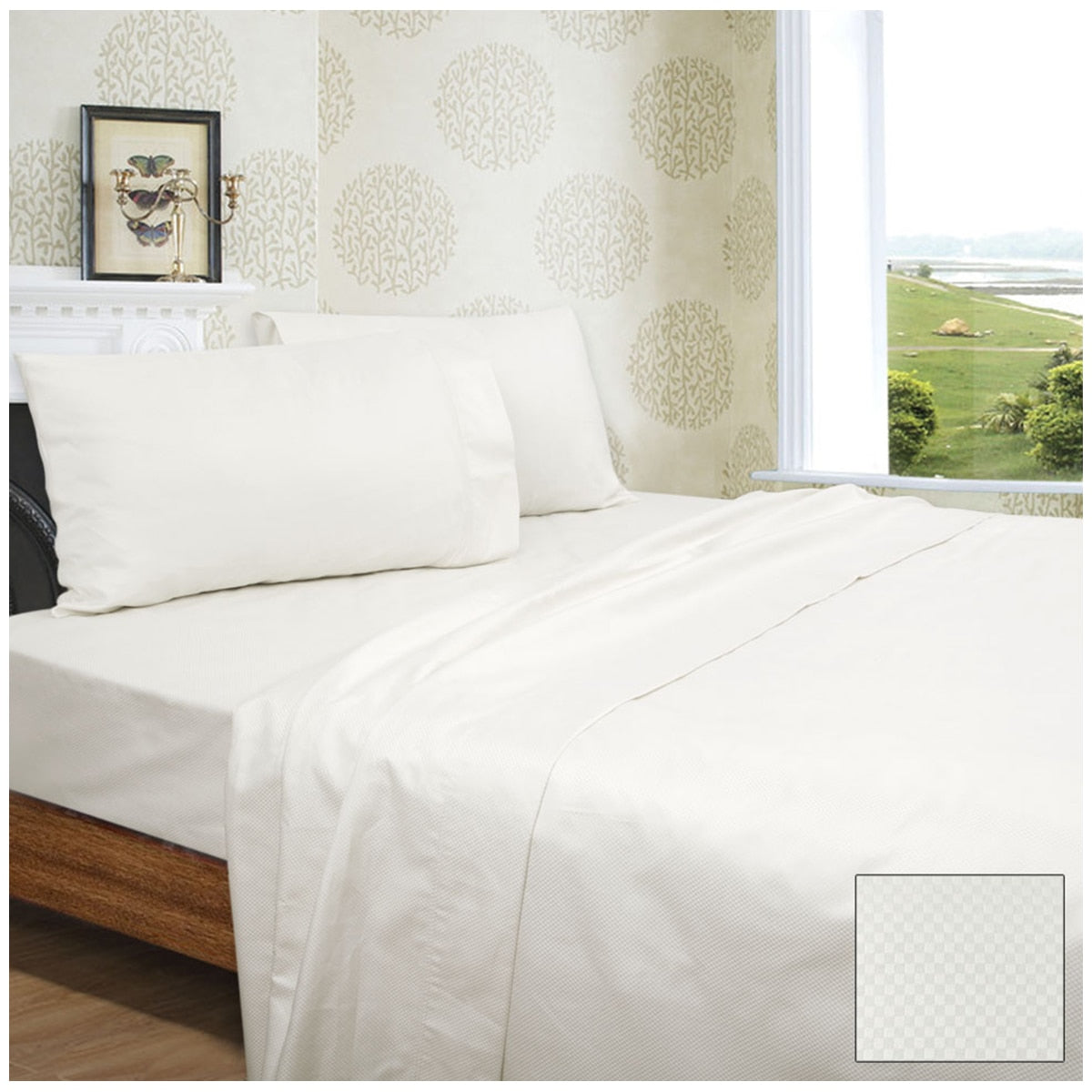 Ramesses Diamond Check Cotton Sateen Dobbly 1350 Thread Count Queen Quilt Cover Set White - SuperSaverAU - view 1