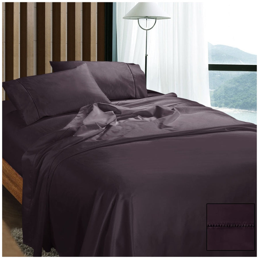 Ramesses 1100 Thread Count Cotton Sateen King Sheet Set Eggplant - SuperSaverAU - view 1