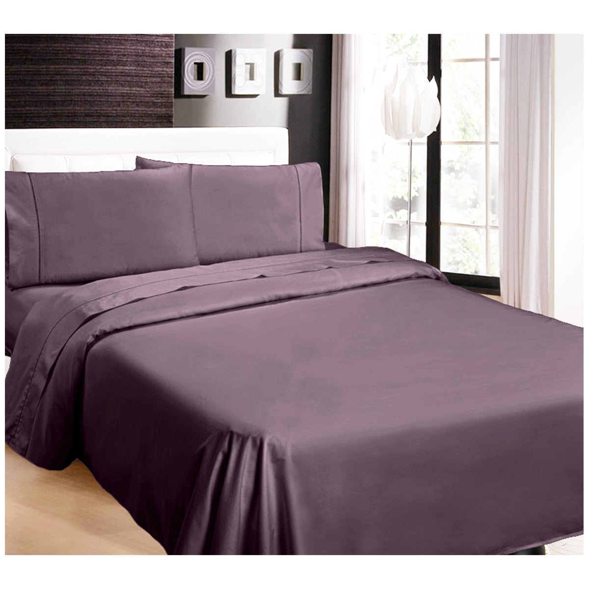 Ramesses 1100 Thread Count Cotton Sateen King Sheet Set Eggplant - SuperSaverAU - view 2