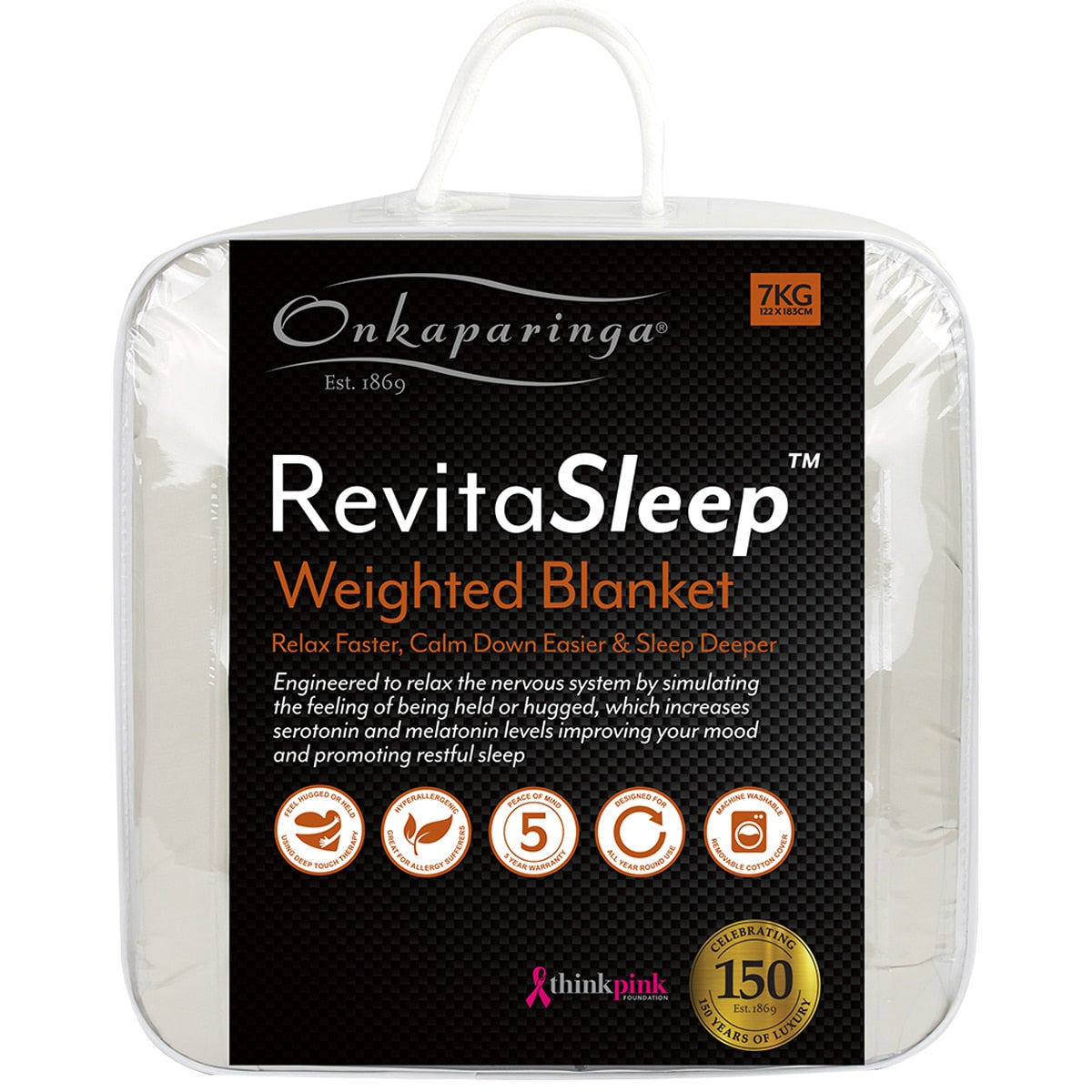 Onkaparinga Weighted Blanket 7kg Charcoal, Hypoallergenic, Removable Cover, 1220x1830mm - SuperSaverAU - view 2