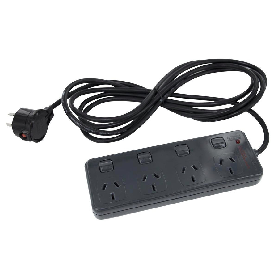 HPM 4 Outlet Powerboard - Charcoal - ABS Plastic - Surge Protection - SuperSaverAU - view 1