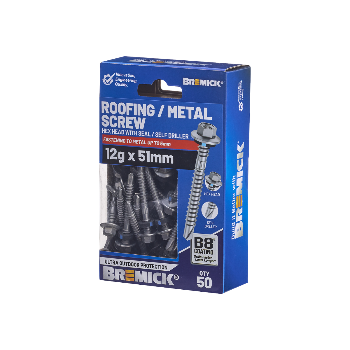 Bremick Hex Roofing Screw 12g x 51mm - Pack of 50 - Watertight Seal - Corrosion Resistant - SuperSaverAU - view 1