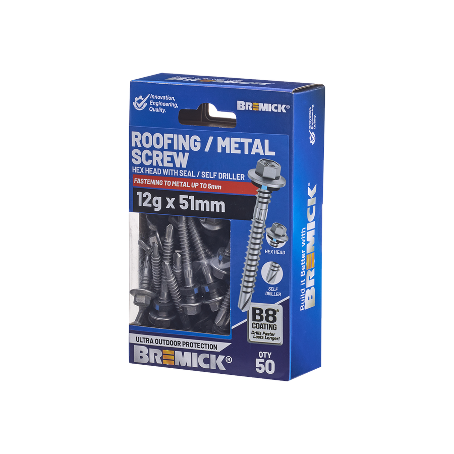 Bremick Hex Roofing Screw 12g x 51mm - Pack of 50 - Watertight Seal - Corrosion Resistant - SuperSaverAU - view 1