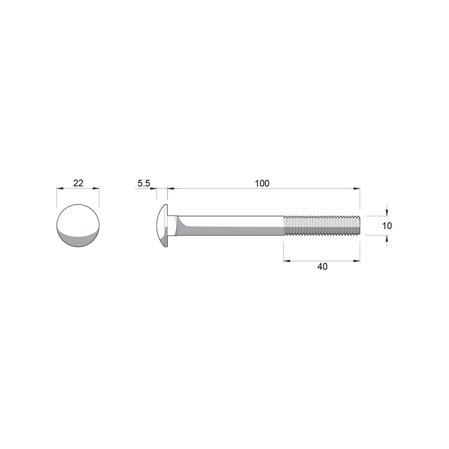 Zenith M10 x 100mm Zinc Plated Cup Head Bolt and Nut - Each