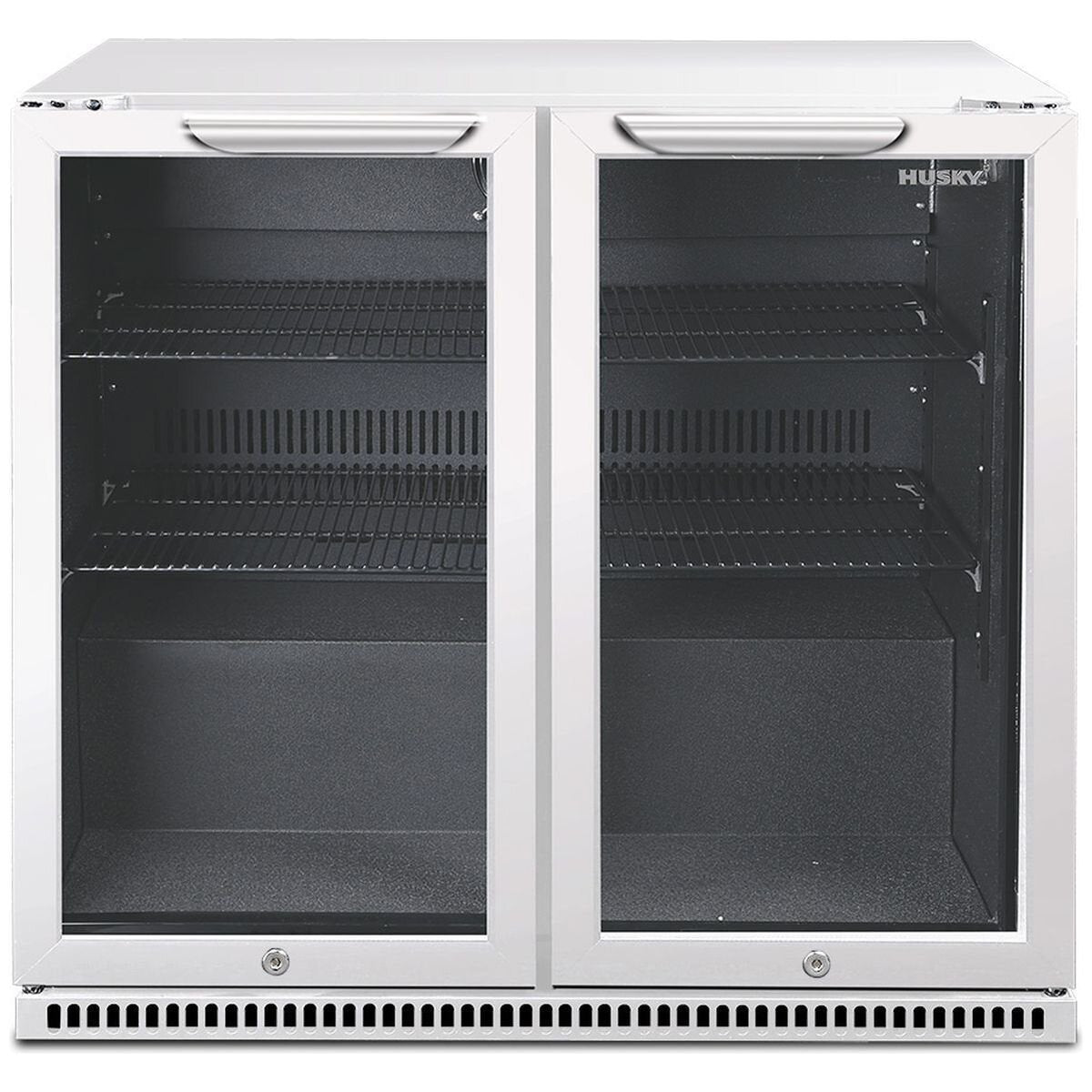 Husky 203L Double Door Home Bar Drinks Chiller - White, Low-E Glass, Manual Dial Control - C2HHMBWHAU