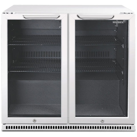 Husky 203L Double Door Home Bar Drinks Chiller - White, Low-E Glass, Manual Dial Control - C2HHMBWHAU
