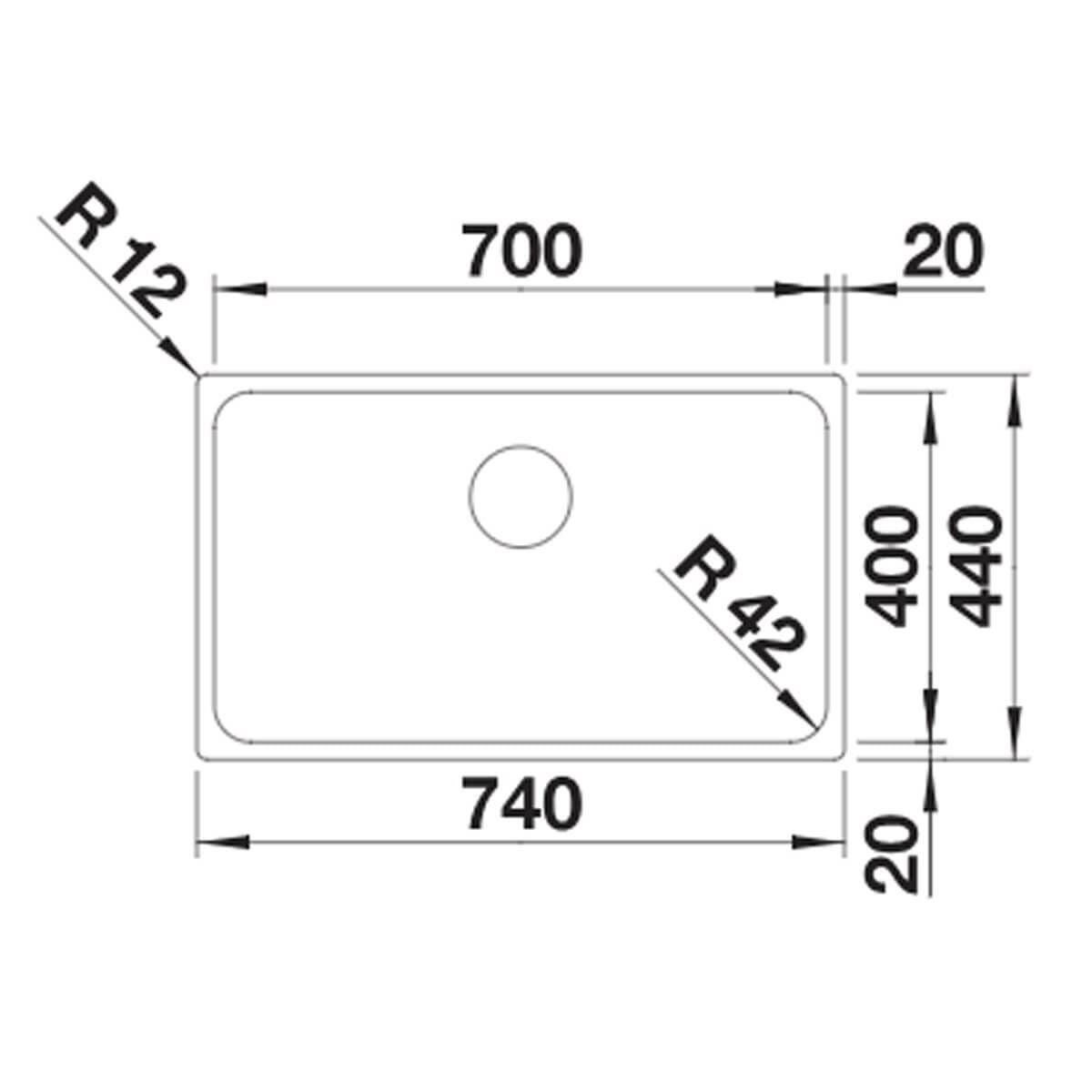 Blanco Solis 700-U undermount sink - stainless steel finish, covered C-overflow, InFino drain - 528001