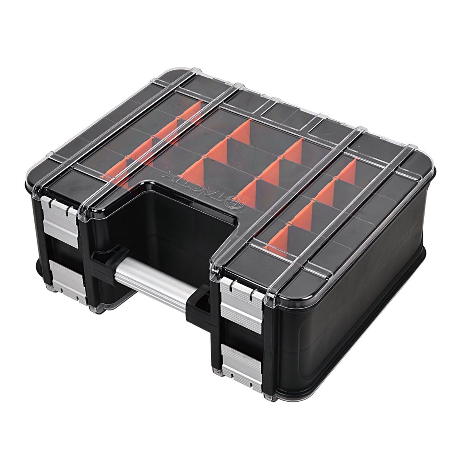 Tactix 390mm Double Sided Organiser Black & Orange Removable Bins PP/PC