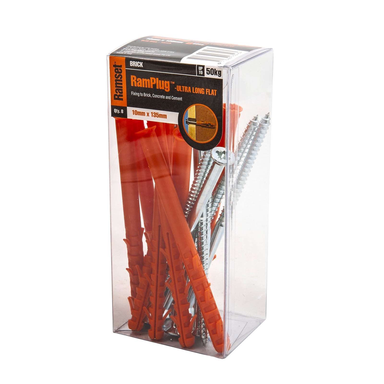 Ramset 10 x 135mm Ultra-Long Flat Head RamPlug Nylon Frame Anchor - 8 Pack