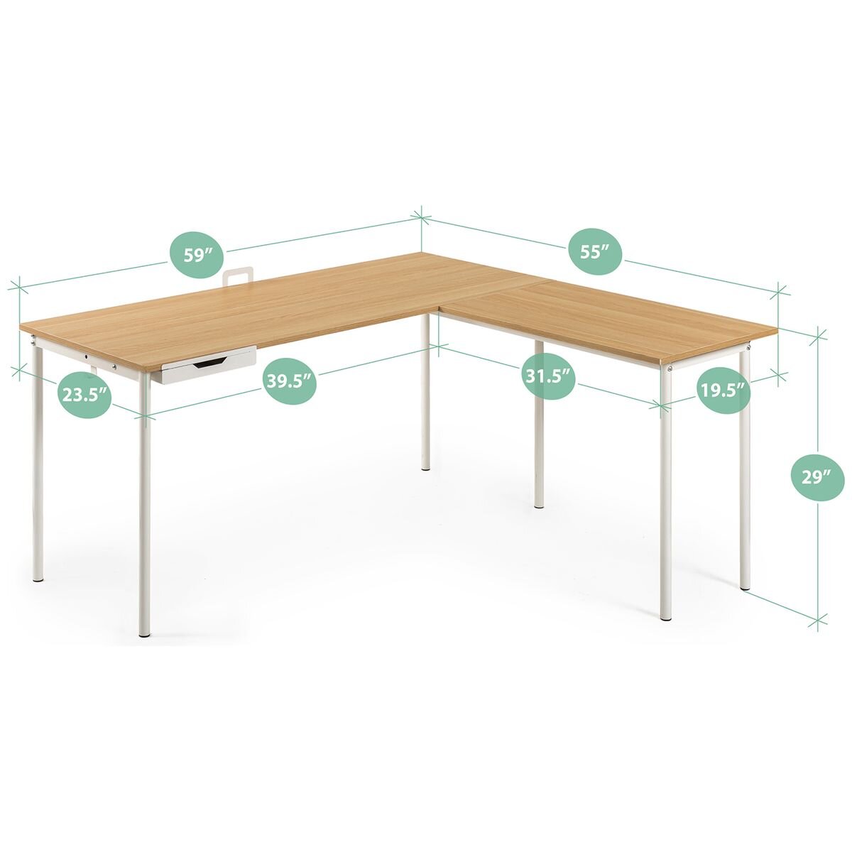 Zinus Dominic L-Shaped Corner Office Desk - Metal Frame with MDF Top, Cream Finish, Flat-Pack - AU-LD-C59C