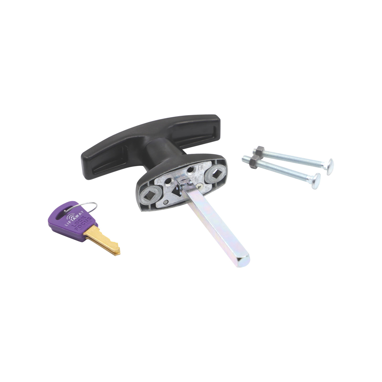 Liftaway Black Front Fix T-Handle Garage Door Lock, Steel, 2 Keys