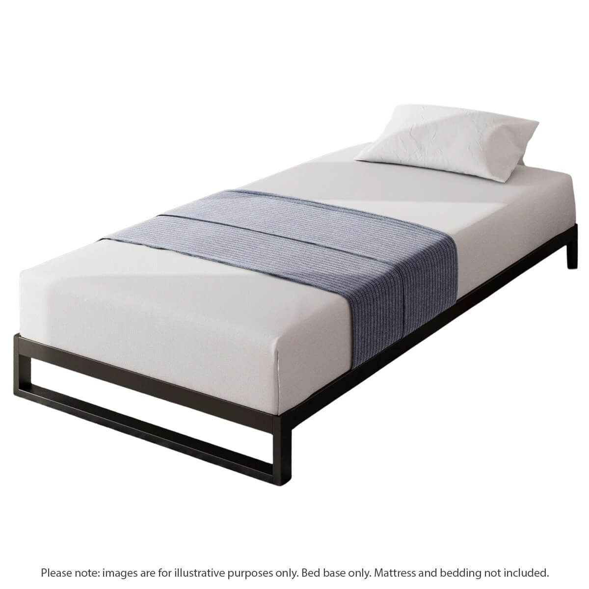 Zinus Single 18cm Low Metal Bed Frame - Black, Steel Frame with Wood Slats - AU-SSBF-7S