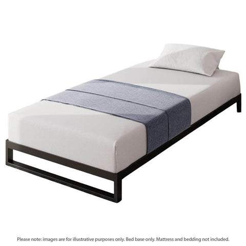 Zinus Single 18cm Low Metal Bed Frame - Black, Steel Frame with Wood Slats - AU-SSBF-7S