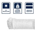 Grunt Super Silver 10mm x 20m Rope, White Twisted Polypropylene, Floats, 1300kg Break Strength