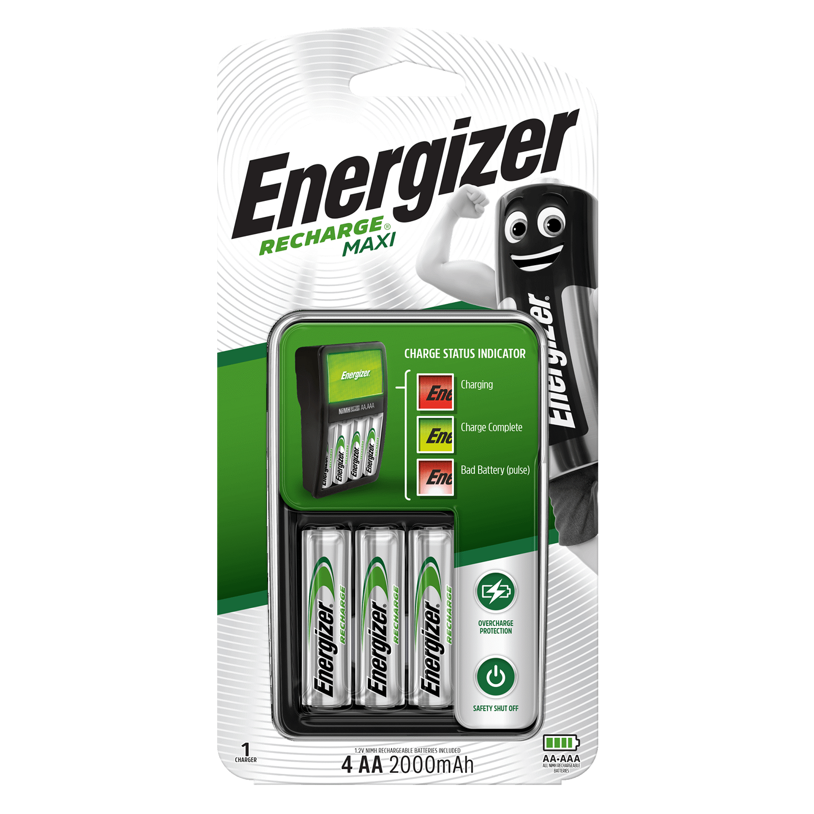 Energizer Recharge Maxi AA Battery Charger with 4 x 1.2V AA Batteries CHVCM4