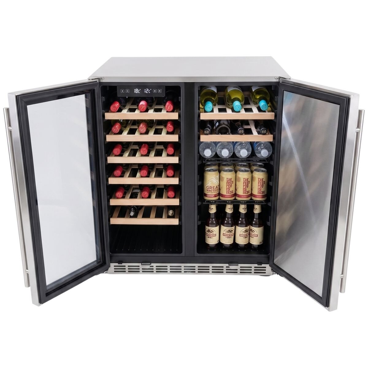 Bosston Grills 180L double door alfresco fridge - dual zone for beer and wine, lockable, silver - BOS180W2D