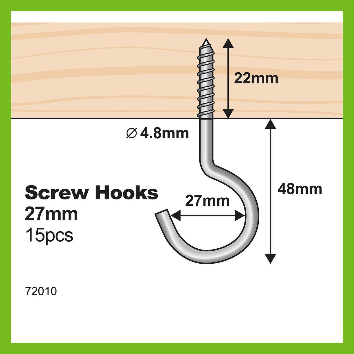 Everhang Zinc Plated Square Hook 15 Pack - 70mm x 4.8mm - Silver - SuperSaverAU - view 4