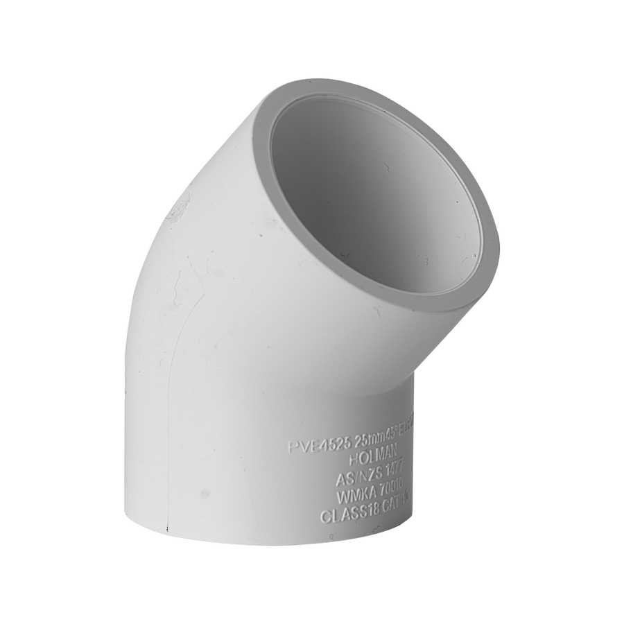 Holman 25mm 45 Degree PVC Elbow White Solvent Weld