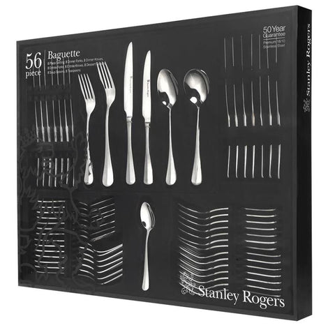 Stanley Rogers Baguette 56 piece cutlery set - up-turned handles, formal setting for eight - 50501