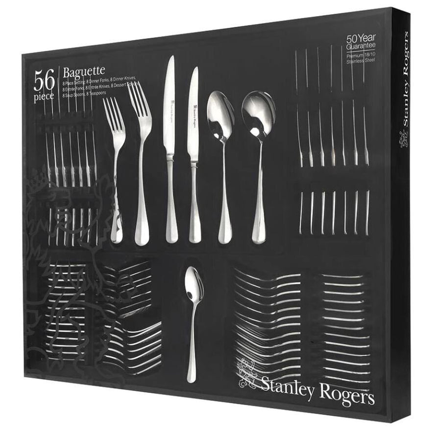 Stanley Rogers Baguette 56 piece cutlery set - up-turned handles, formal setting for eight - 50501