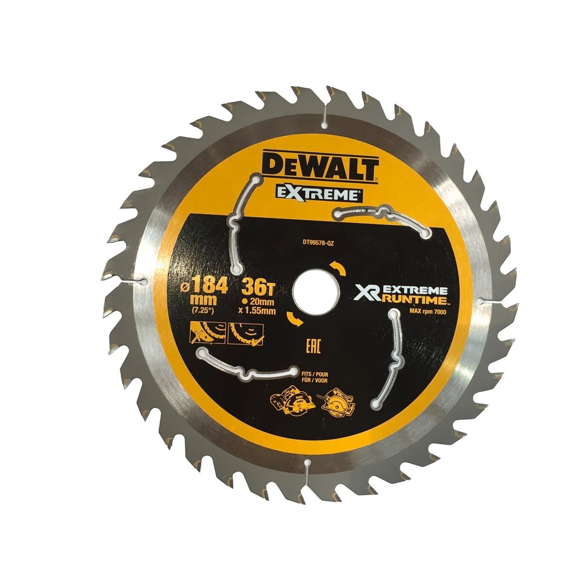 DeWalt 184mm Circular Saw Blade - 36 Teeth - Steel - High Performance