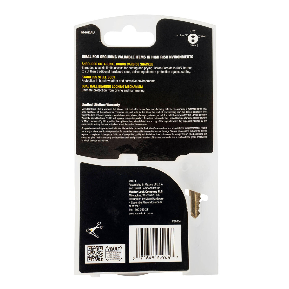 Master Lock 70mm Excell Disc Padlock Stainless Steel Shrouded Shackle