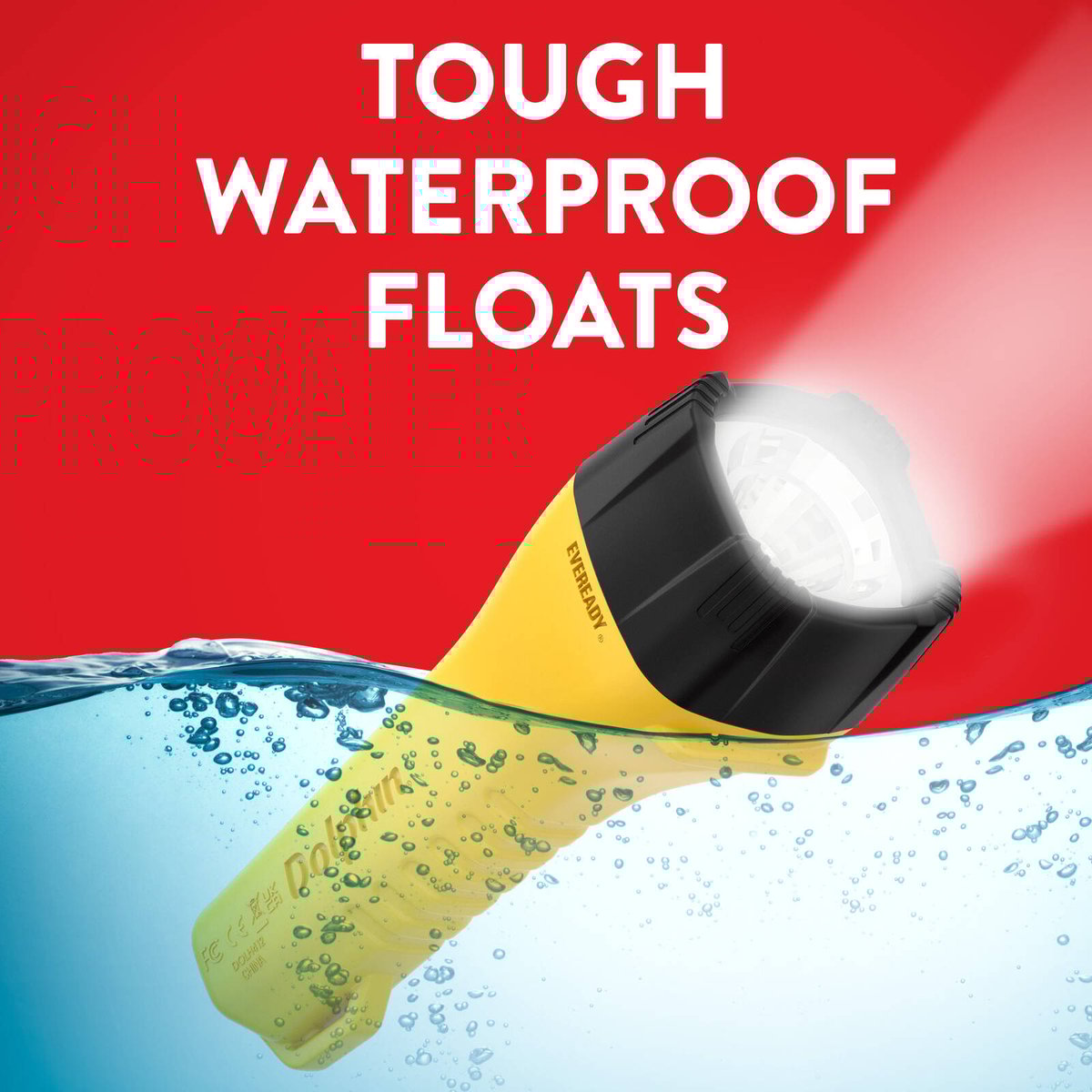 Eveready Dolphin Hybrid Rechargeable Floating LED Flashlight 225 Lumen - 135mm x 317mm x 67mm - Waterproof - Durable