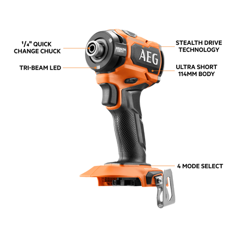 AEG 18V Fusion Stealth Impact Driver A18FSIDBL0 - Skin Only
