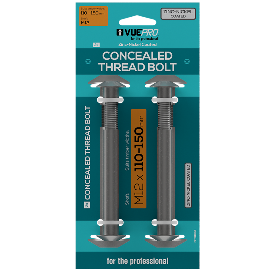 Vuepro Concealed Thread Bolt - 150mm - Zinc Nickel Coated - Heavy Duty - SuperSaverAU - view 1