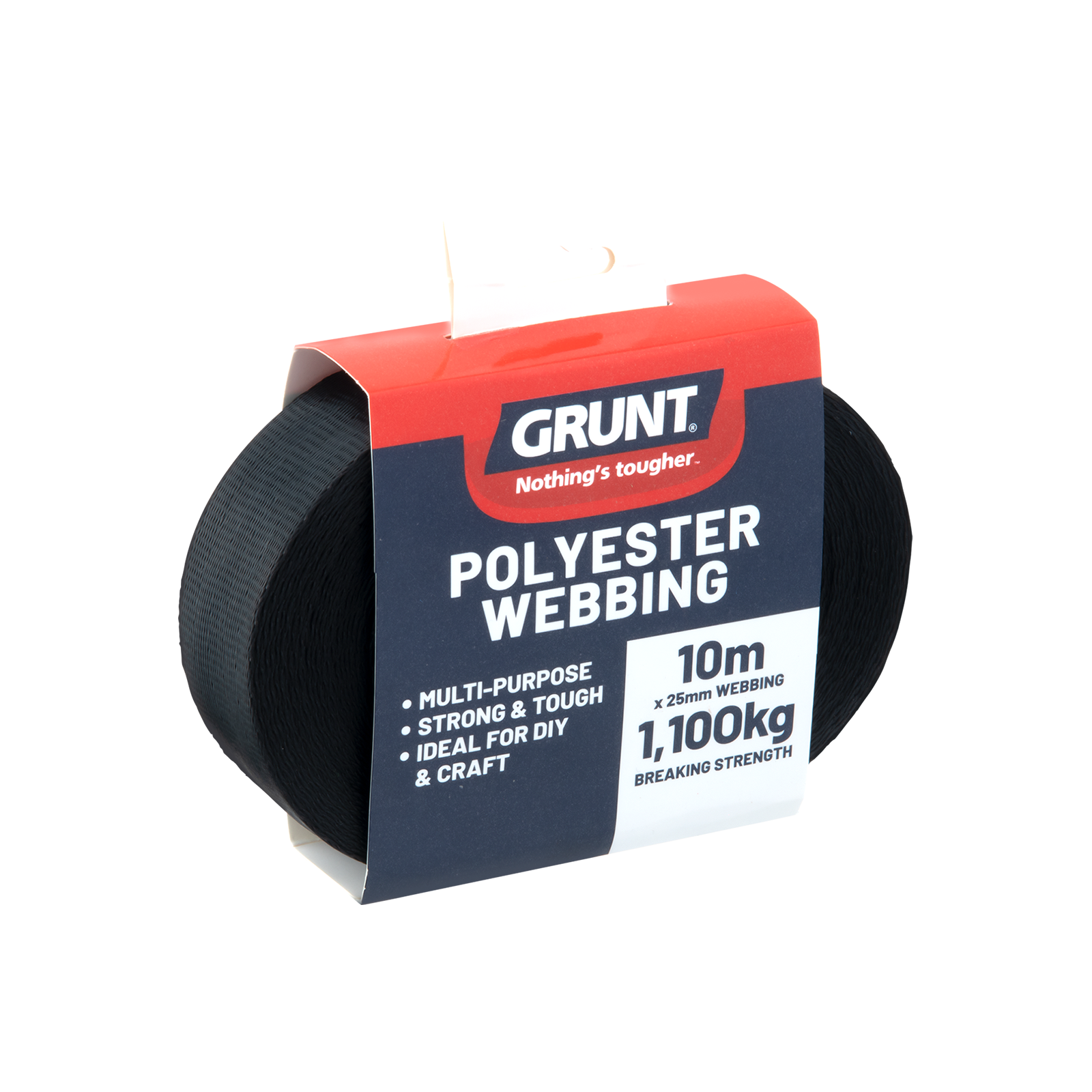 Grunt 25mm x 10m Heavy Duty Black Polyester Webbing