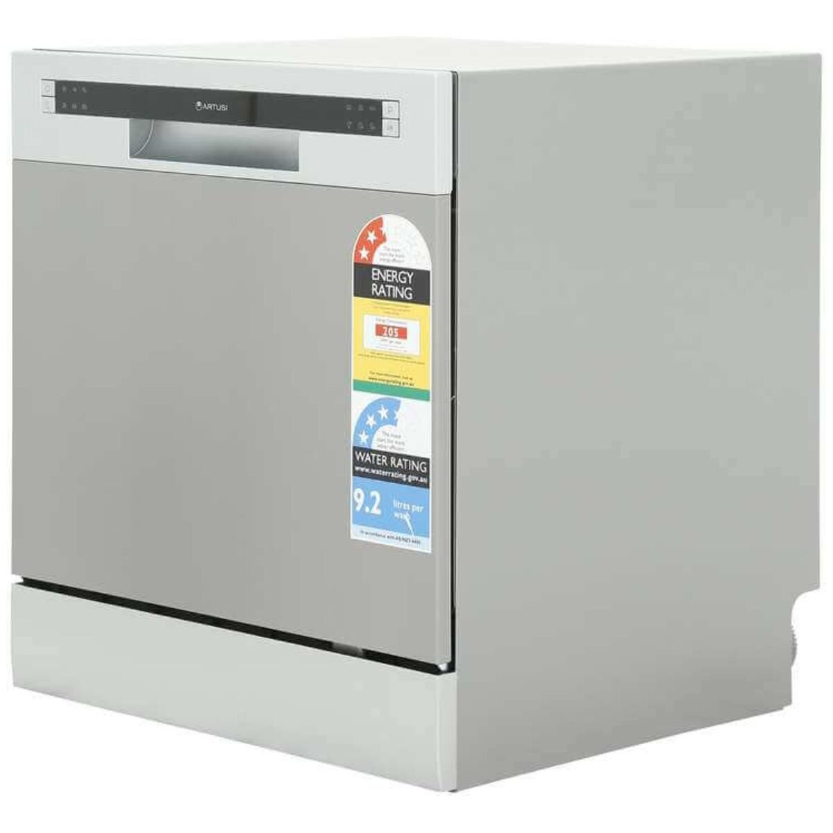Artusi 8 Place Setting Benchtop Dishwasher - Stainless Steel, Delay Start, Natural Drying - ADW8TTX