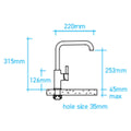 Billi Home Square Neck Gooseneck Mixer Tap - Urban Brass Finish - 6 Star WELS Rating - 4.5L/min - 991700SUB
