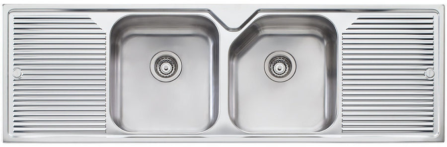Oliveri Nu-Petite Double Bowl Topmount Sink - Double Drainer - No Tap Hole - NP653