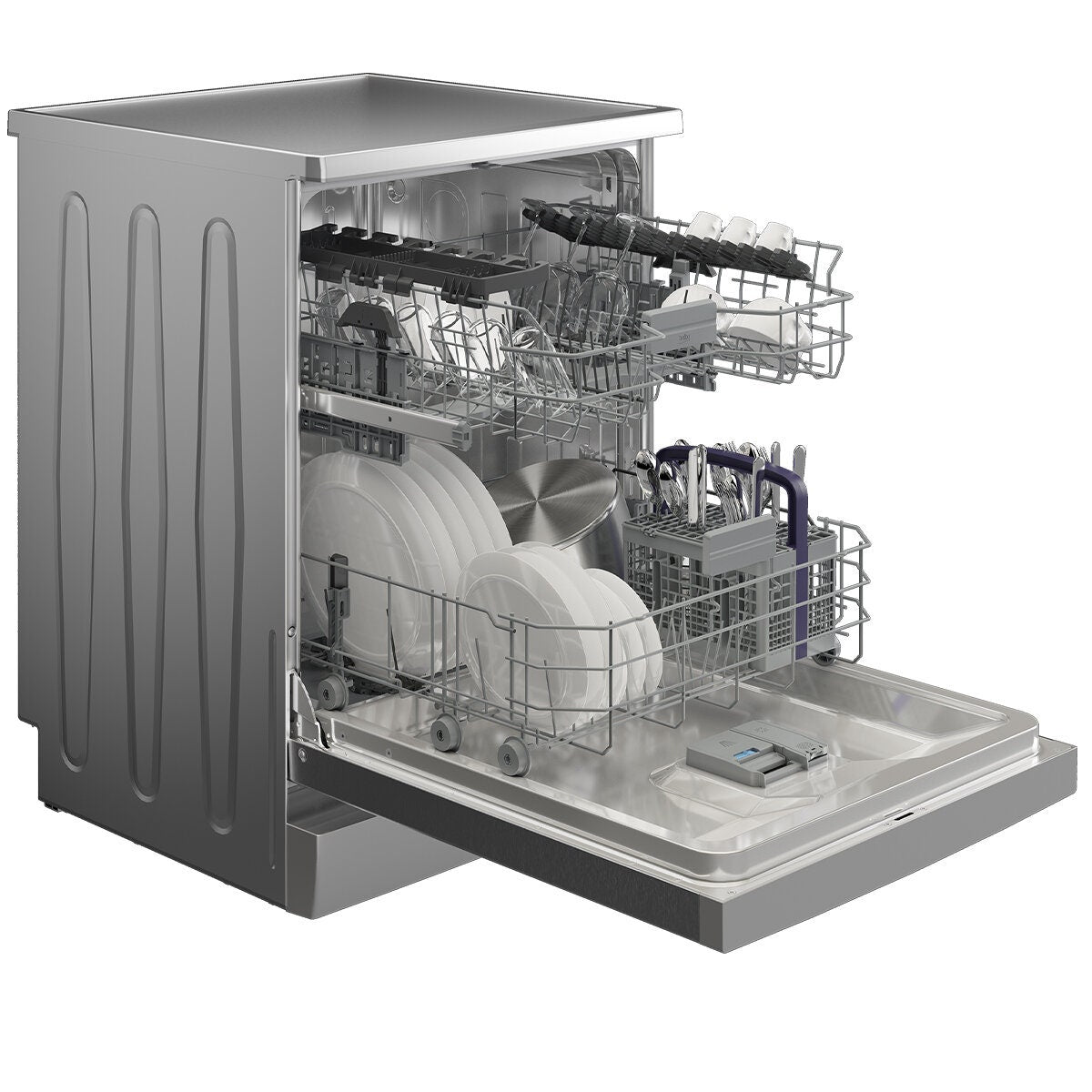 Beko 60cm Freestanding Dishwasher - 14 Place Settings, Stainless Steel, Auto Program, Steam Gloss - BDFB1430X