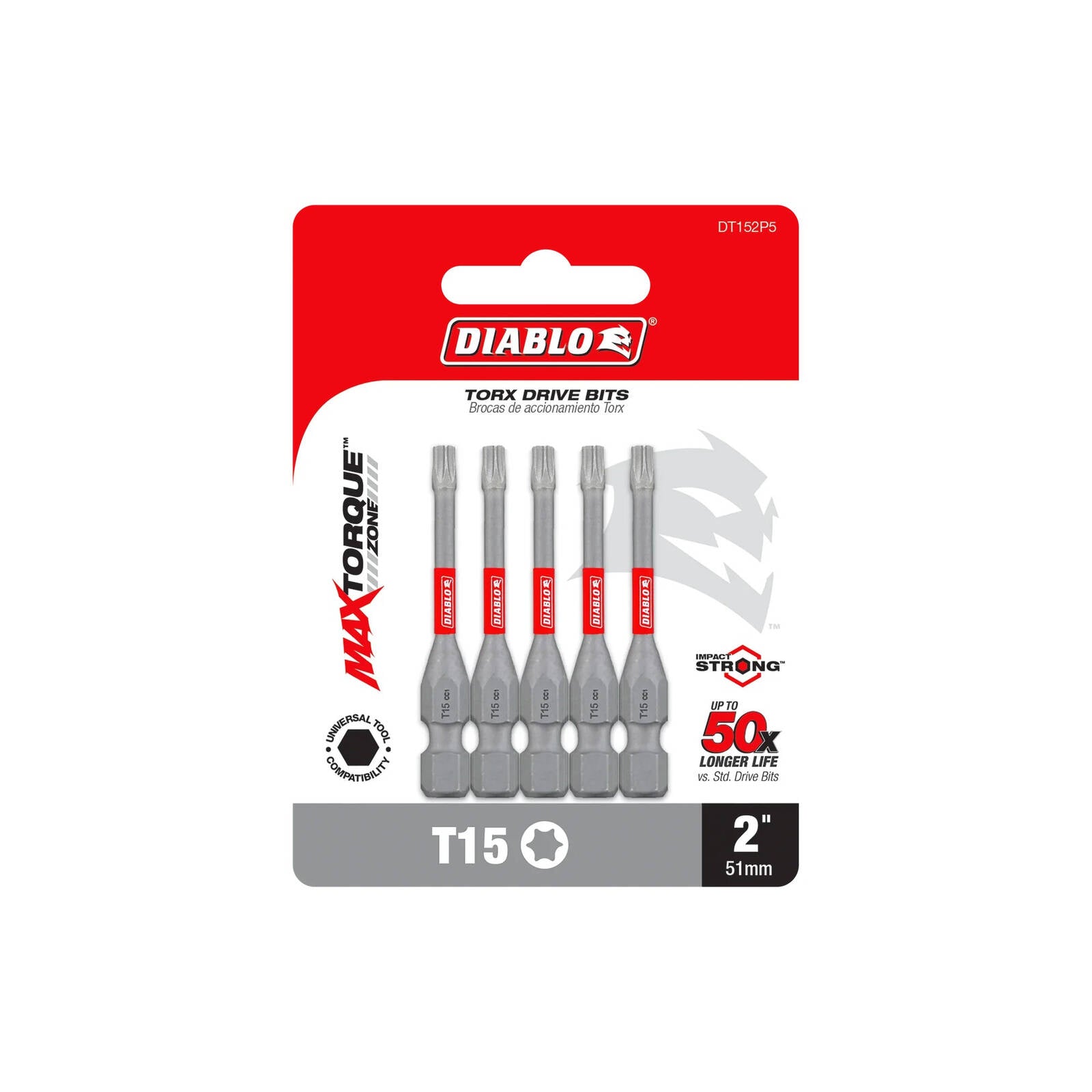 Diablo T15 Torx 2" Impact Power Drive Bits - 5 Pack