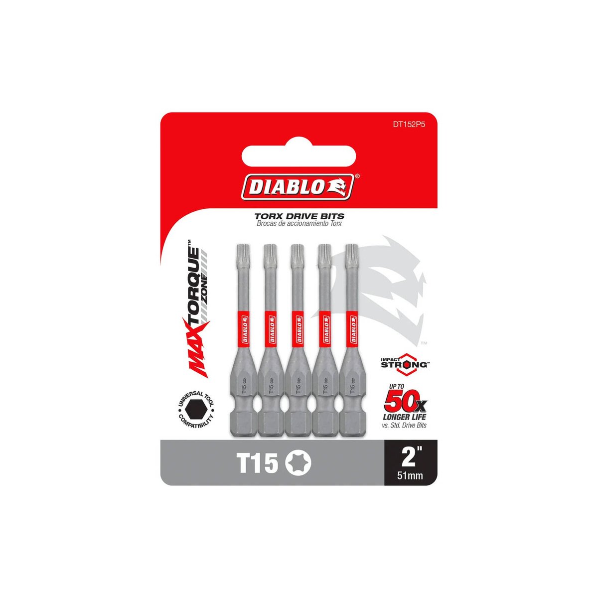 Diablo Power Bit T15 - Torx Driver Bits 5pk - 73.03mm x 6.35mm x 98.43mm - Extreme Durability - SuperSaverAU - view 1