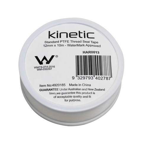 Kinetic 12mm x 10m White Standard Thread Seal Tape, PTFE